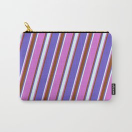 [ Thumbnail: Orchid, Brown, Slate Blue, and Light Cyan Colored Stripes Pattern Carry-All Pouch ]
