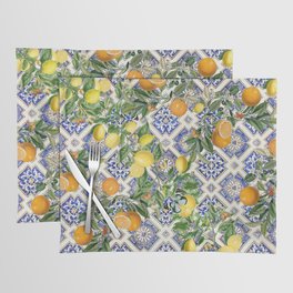 Sicilian Citrus, Mediterranean tiles & vintage lemons & orange fruit pattern Placemat