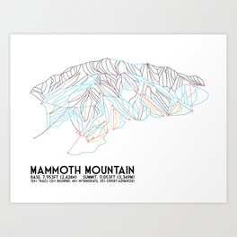Mammoth Mountain, CA - Minimalist Trail Map Art Print