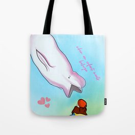 When an infant child meets the beluga whale art Tote Bag
