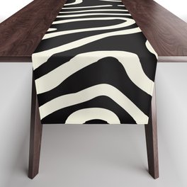 Abstract Retro Topographic Print - Black and White Table Runner