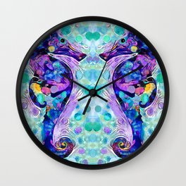 Whimsical Colorful Fish Art - Wild Seahorse Wall Clock