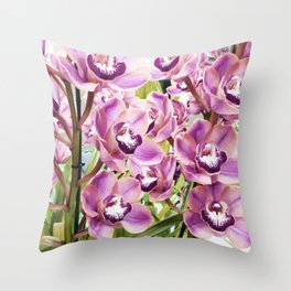 Botanical organic lilac purple orchid floral photo Throw Pillow