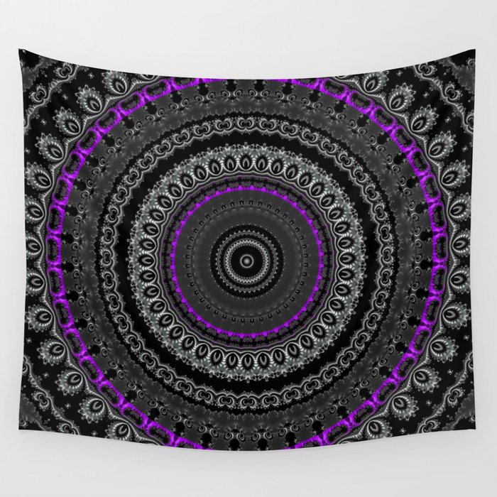 Black White and Purple Mandala Wall Tapestry