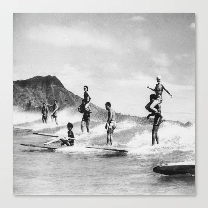 Surfer Girl Poster Surfboard Wall Art Black and White 