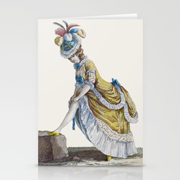 Bonjour Marie Antoinette Fashion Drawing Yellow Gown Stationery Cards