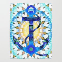 Blue Mandala Anchor Beachy Art Poster