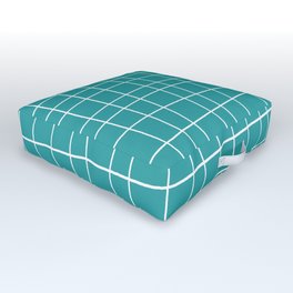Little White Lines, White Grid On Blue Background Outdoor Floor Cushion