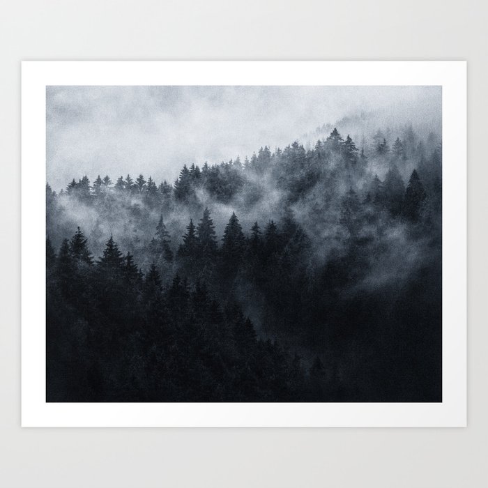 Excuse Me, I’m Lost // A New Error In A Misty Wilderness Fairytale Forest With Trees In Moody Fog Art Print