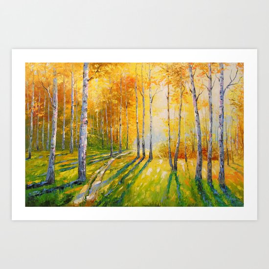 Road in a birch forest Art Print