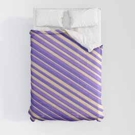 [ Thumbnail: Purple, Slate Blue, and Tan Colored Striped Pattern Comforter ]