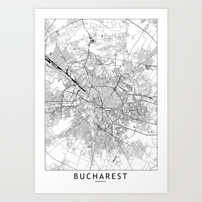 Bucharest White Map Art Print