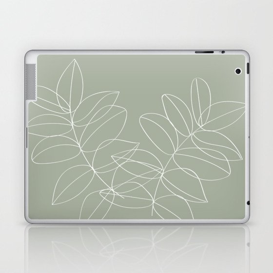 Boho Sage Green, Decor, Line Art, Botanical Leaves Laptop & iPad Skin
