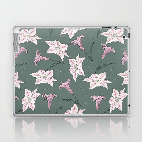 Vintage seamless vintage pattern with pink lilies flowers.  Laptop & iPad Skin