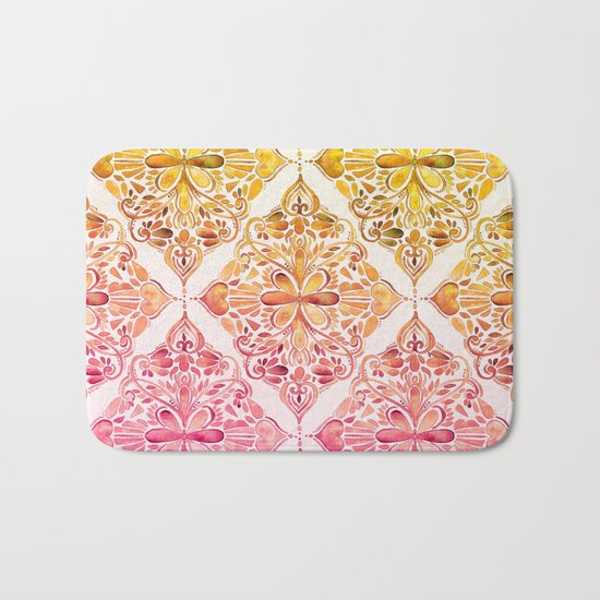 Sunset Art Nouveau Watercolor Doodle Bath Mat