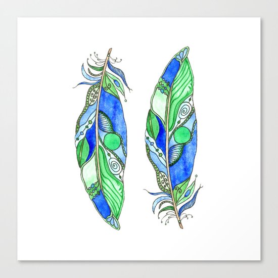 Bohemian Spirit Feathers - Blue & Green Canvas Print