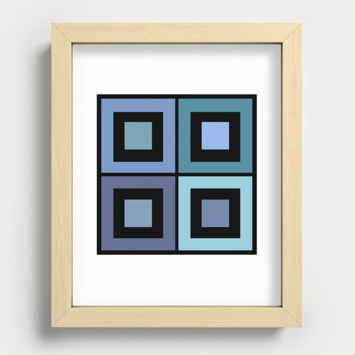 Phoebe - Colorful Minimal Classic Geometric 90s Square Art Design Pattern in Blue on Black Recessed Framed Print