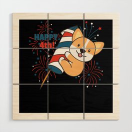 Corgi For The Fourth Of July Fireworks Rocket Wood Wall Art