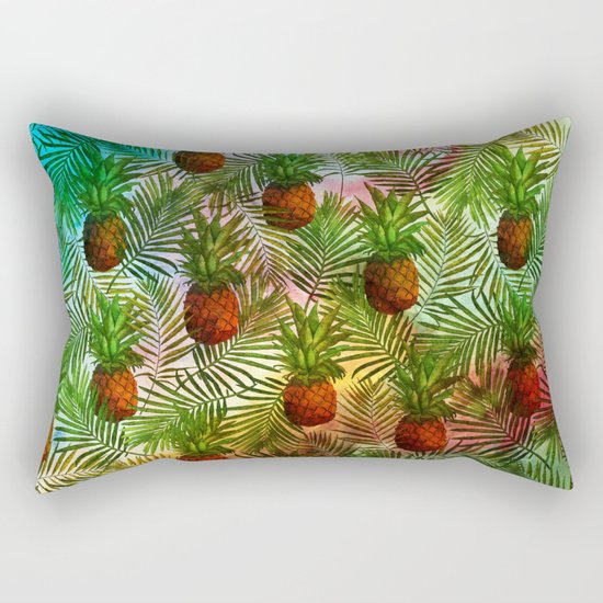 Pineapples - Tropical fruit watercolor illustration pattern Rectangular Pillow