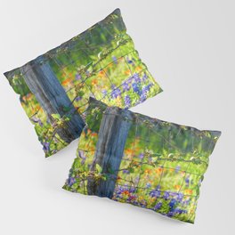 Country Living - Fence Post and Vines Among Bluebonnets and Indian Paintbrush Wildflowers Pillow Sham