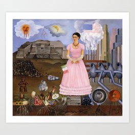 Frida Kahlo Self-portrait on the border line between Mexico and the United States, 1932 Art Print