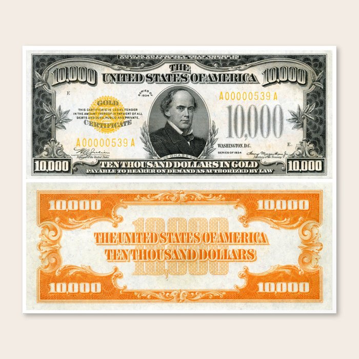 $10 000 Gold Certificate Series 1934 depicting Salmon P Chase Canvas