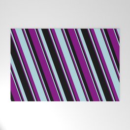 [ Thumbnail: Powder Blue, Purple, and Black Colored Striped/Lined Pattern Welcome Mat ]