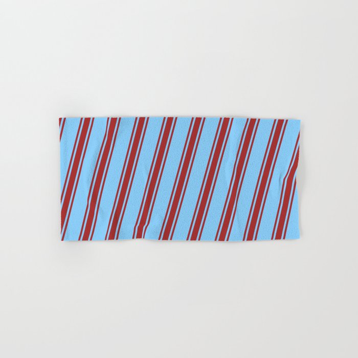 Light Sky Blue & Brown Colored Striped/Lined Pattern Hand & Bath Towel