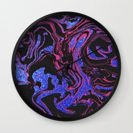Modern Pink Black Blue Glitter Marble Pattern Wall Clock