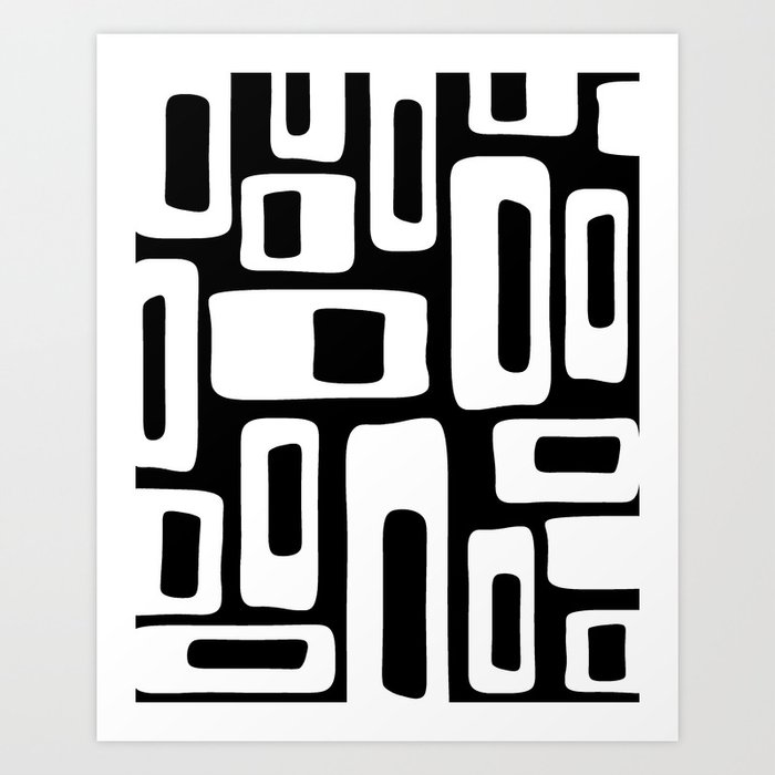 Black and White Mid Century Modern Abstract Pattern 335 Art Print
