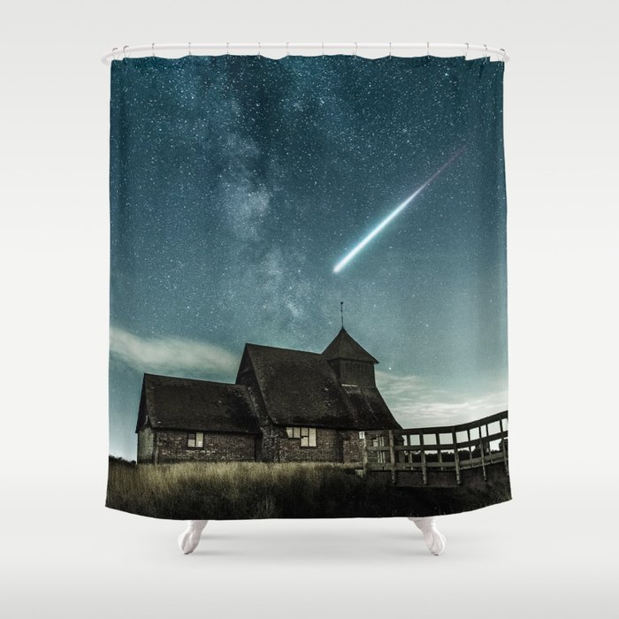 Shooting star; meteor shower on the plains twilight magical realism milky way galaxy color photograph / photography portrait Shower Curtain