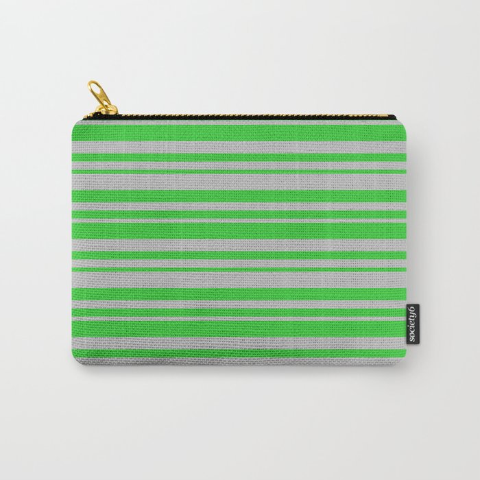 Lime Green & Grey Colored Lined/Striped Pattern Carry-All Pouch
