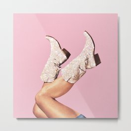 These Boots - Glitter Pink Metal Print | Photo, Pink, Shoes Heels, Yeehaw, Rhinestonescrystals, Glitter, Diamonds, Aesthetic, Sparkle, Disco 