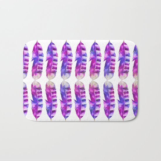 Pink Feathers watercolor painting Bath Mat