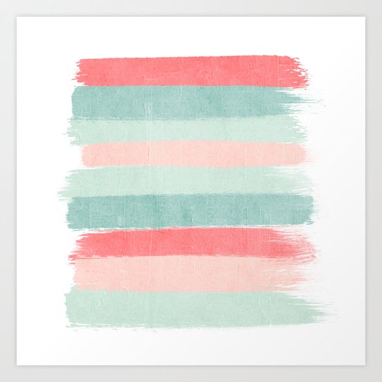 Stripes Painted Coral Minimal Mint Teal Bright Southern