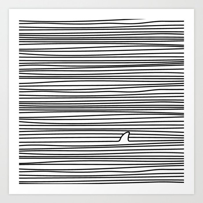 Minimal Line Drawing Simple Unique Shark Fin Gift Art Print