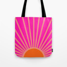 Sun Print Sunrise Hot Pink And Orange Sunshine Retro Sun Wall Art Vintage Boho Abstract Modern Decor Tote Bag