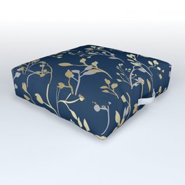Floral Leaves, Navy Blue and Gold, Wall Art Prints Outdoor Floor Cushion