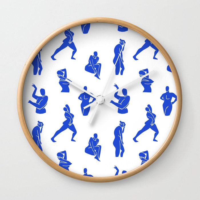 Abstract blue women collage figure pattern Wall Clock