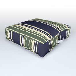 Navy blue and sage green stripes Outdoor Floor Cushion