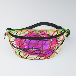 square triangle and circle shape with yellow green blue and pink background Fanny Pack