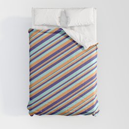 [ Thumbnail: Dark Slate Blue, Turquoise & Brown Colored Stripes/Lines Pattern Comforter ]