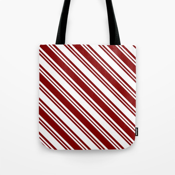 White & Maroon Colored Lined/Striped Pattern Tote Bag