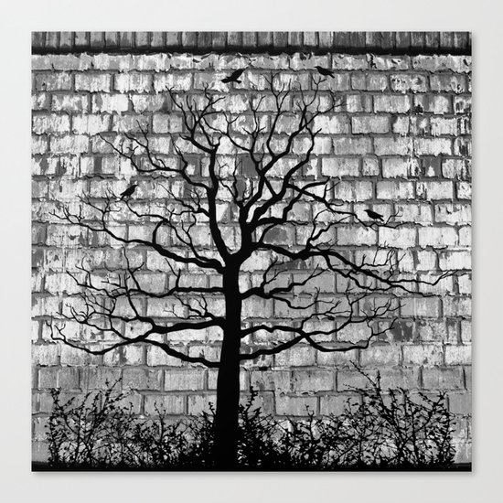 Graffiti Tree B/W Canvas Print
