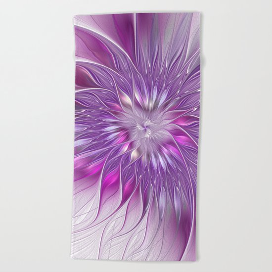 Pink Flower Passion, Abstract Fractal Art Beach Towel