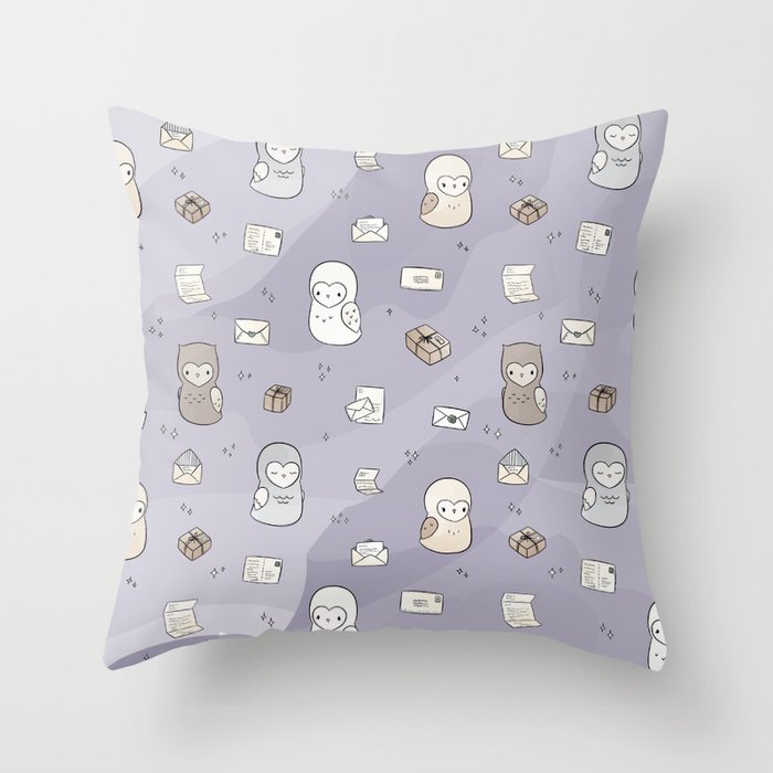 Owl Post Pattern - Lavender Watercolor Throw Pillow