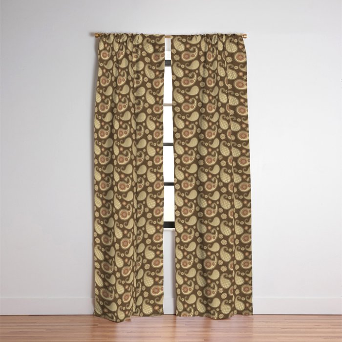 Paisley Pattern Soft Gold On Chocolate Brown Blackout Curtain By