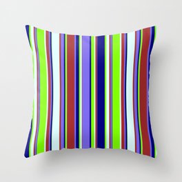 [ Thumbnail: Colorful Brown, Medium Slate Blue, Blue, Chartreuse & Light Cyan Colored Striped/Lined Pattern Throw Pillow ]