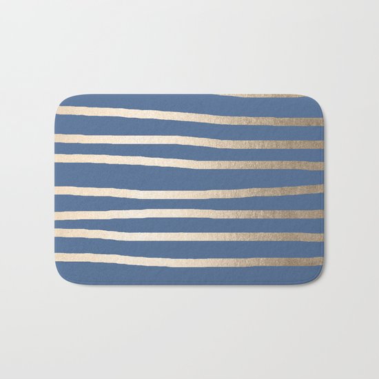 Simply Drawn Stripes White Gold Sands on Aegean Blue Bath Mat