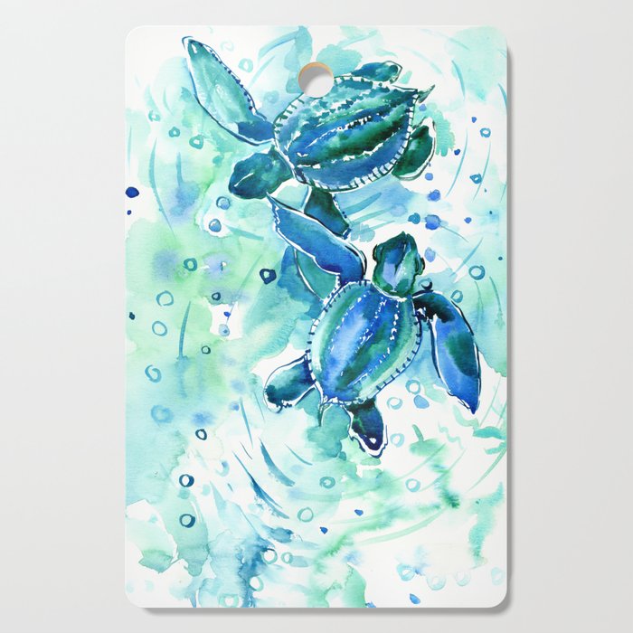 Turquoise Blue Sea Turtles in Ocean Cutting Board